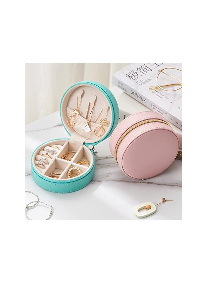 IAF Travel Jewelry Case, Small Leather Travel Jewelry Box Simple Round Organizer Storage for Rings Earrings Necklace Bracelets (Pink) - Image 3
