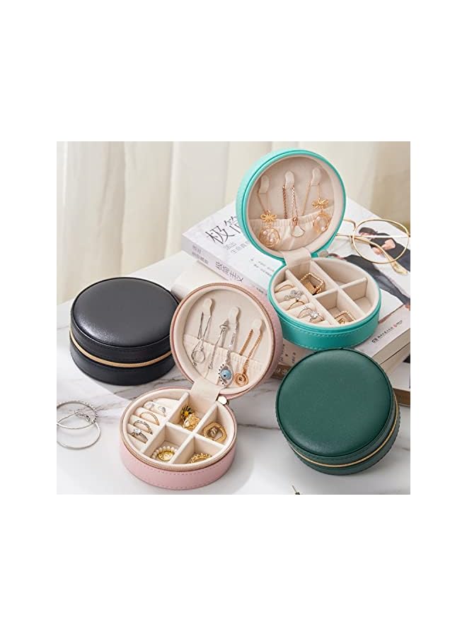 IAF Travel Jewelry Case, Small Leather Travel Jewelry Box Simple Round Organizer Storage for Rings Earrings Necklace Bracelets (Pink) - Image 2