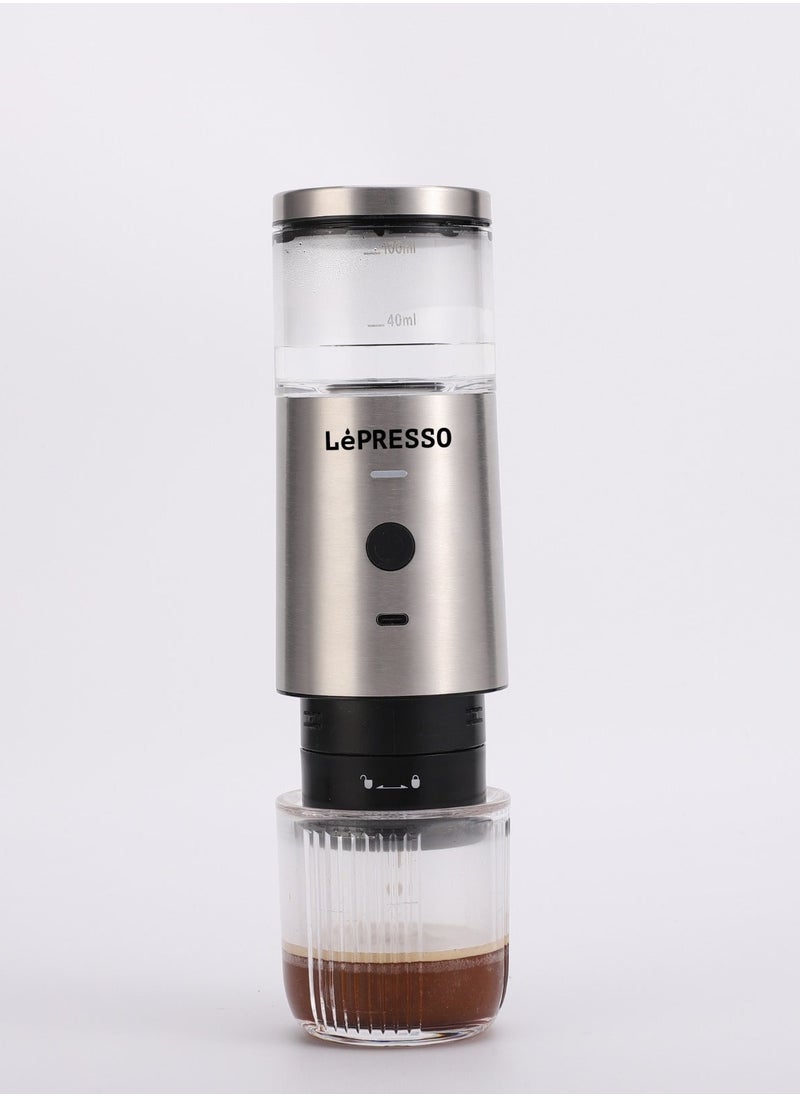 LePRESSO Stainless Steel Portable Espresso Coffee Maker Powder and Nespresso Pods Coffee Machine with 9 Bar Pressure/ 100ml Water Tank Capacity - Silver  - Image 1