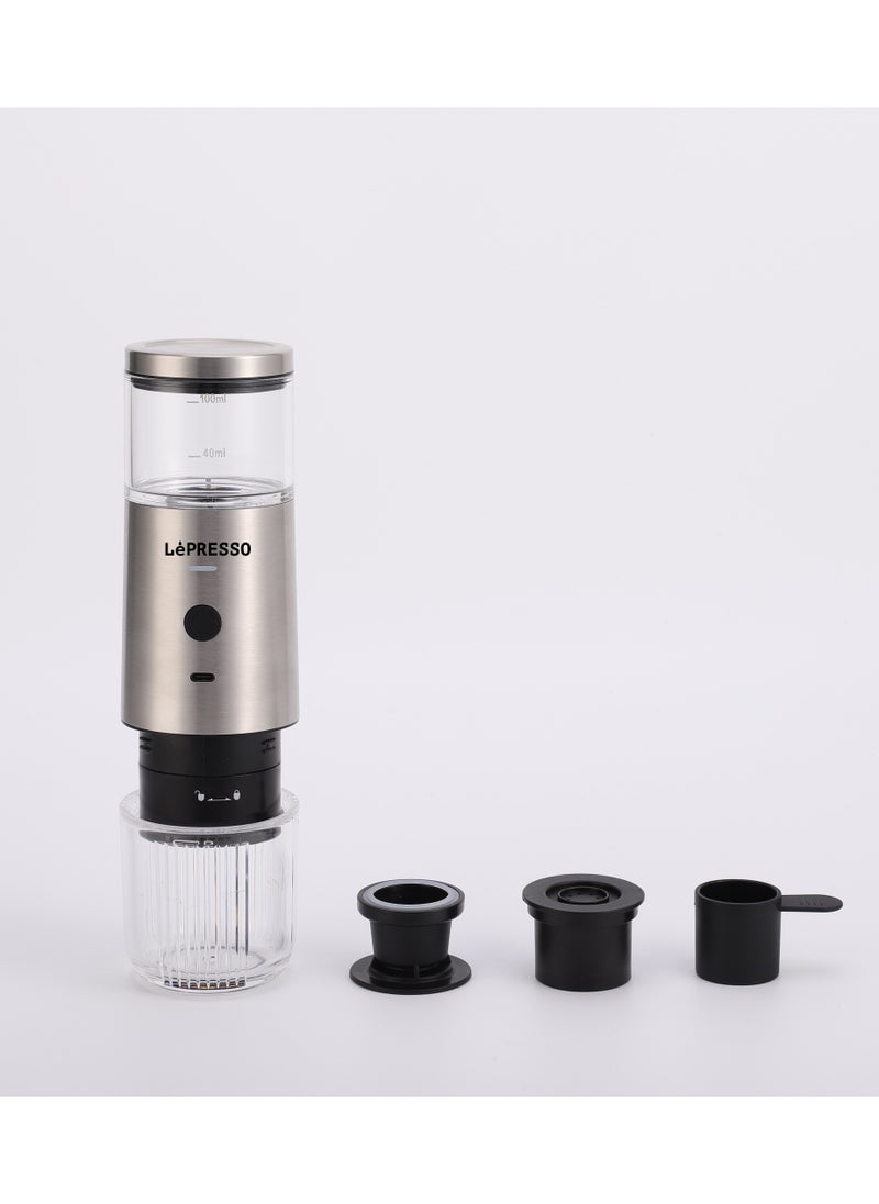 LePRESSO Stainless Steel Portable Espresso Coffee Maker Powder and Nespresso Pods Coffee Machine with 9 Bar Pressure/ 100ml Water Tank Capacity - Silver  - Image 2