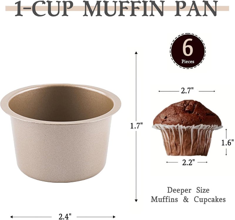FOR BAKE Non-Stick Muffin Pan Set, 6-Cups Golden Stackable Pans for Oven Baking, Heavy Duty Carbon Steel Cupcake Mold - Bake Like a Pro - Image 2