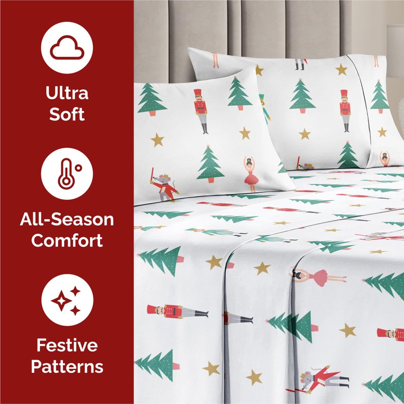 Twin XL Christmas Tree Sheet Set - Holiday Xmas Pattern Linen Set - Deep Pockets - Snug Fit - 3 Piece - Wrinkle Free - Comfy & Cooling Festive Winter Bedding - Easy To Care For - Kid Friendly