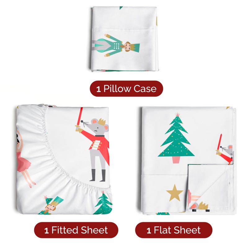 Twin XL Christmas Tree Sheet Set - Holiday Xmas Pattern Linen Set - Deep Pockets - Snug Fit - 3 Piece - Wrinkle Free - Comfy & Cooling Festive Winter Bedding - Easy To Care For - Kid Friendly