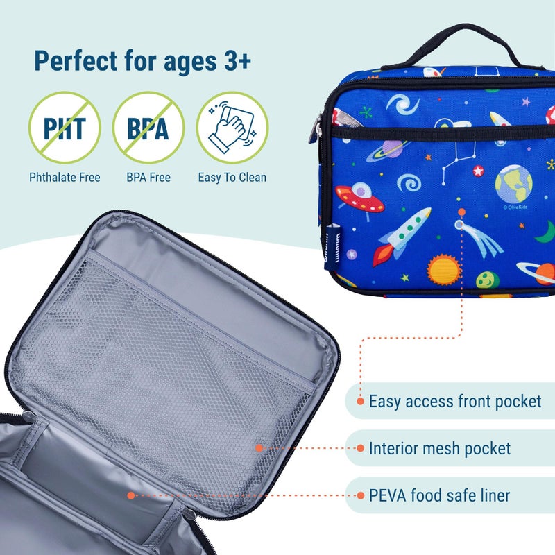 Wildkin Kids Insulated Lunch Box Bag for Boys & Girls, Reusable Kids Lunch Box is Perfect for Early Elementary Daycare School Travel, Ideal for Hot or Cold Snacks & Bento Boxes (Out of this World) - Image 3