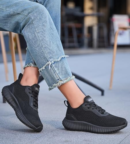 SHULOOK Women's Non Slip Work Shoes Slip-Resistant Kitchen Chef Restaurant Food Service Nurse Shoe Comfortable Mesh Breathable Walking Sneakers Black Size 8 - Image 2