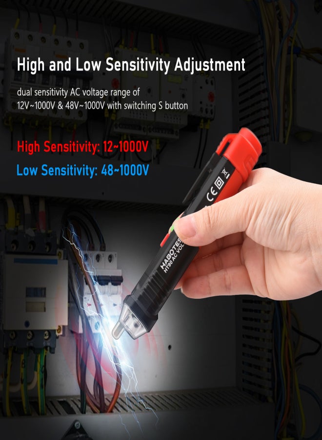 HABOTEST HABOTEST HT90 Non-contact AC Voltage Detector Portable Intelligent Test Pen 12V/48V～1000V Dual Sensitivity Test Pencil Pen Shaped Volt Tester with Flashlight - Image 2