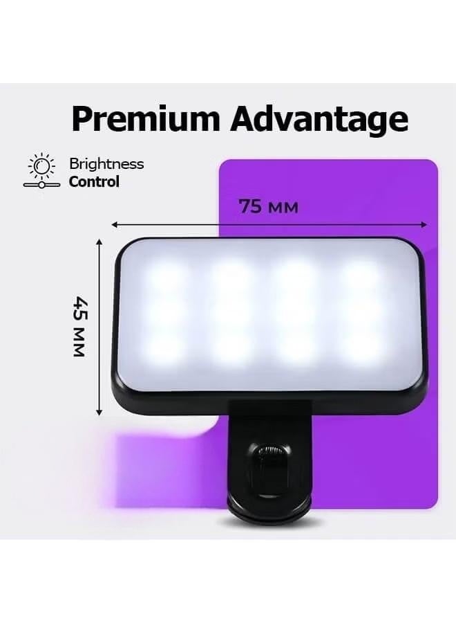 مصباح تصوير فوتوغرافي قابل للتثبيت على الهاتف والكمبيوتر المحمول، مصباح فيديو، لوحة إضاءة LED محمولة للكاميرا، مصباح LED للجيب للهاتف، قابل للتعتيم بثلاثة تأثيرات إضاءة، مصباح LED قابل لإعادة الشحن - Image 2