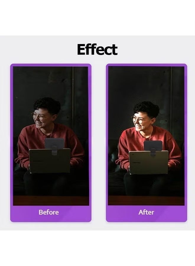 مصباح تصوير فوتوغرافي قابل للتثبيت على الهاتف والكمبيوتر المحمول، مصباح فيديو، لوحة إضاءة LED محمولة للكاميرا، مصباح LED للجيب للهاتف، قابل للتعتيم بثلاثة تأثيرات إضاءة، مصباح LED قابل لإعادة الشحن - Image 5