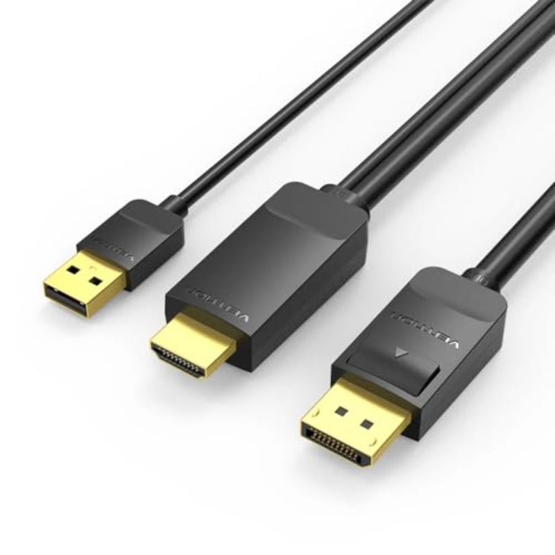 PC laptop and console display cable: unidirectional DisplayPort, 4K@60Hz, USB-A powered, 18Gbps speed, 1.5m black PVC - Image 1