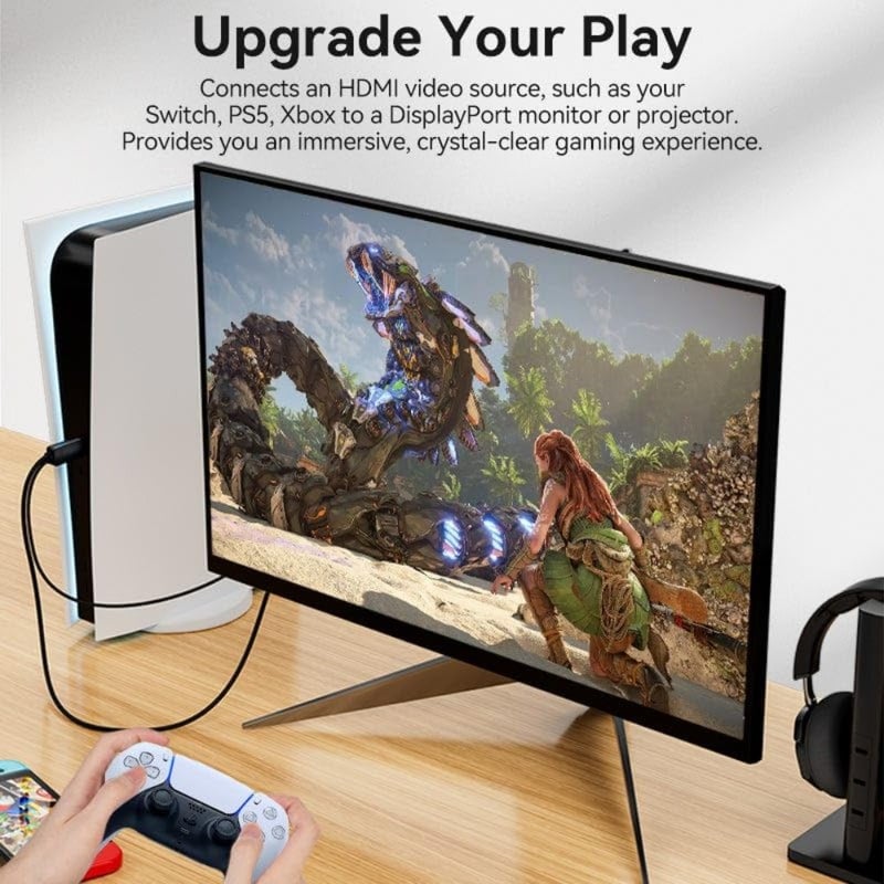 PC laptop and console display cable: unidirectional DisplayPort, 4K@60Hz, USB-A powered, 18Gbps speed, 1.5m black PVC - Image 5