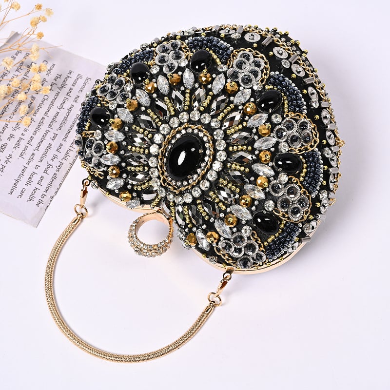 Gem Evening Bag Heavy Industry Beaded Bag Retro Love Women'S Banquet Handbag Fashion Socialite Party Bag - Image 2