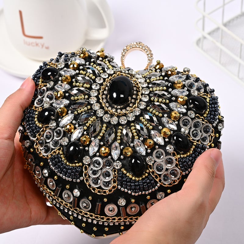 Gem Evening Bag Heavy Industry Beaded Bag Retro Love Women'S Banquet Handbag Fashion Socialite Party Bag - Image 5