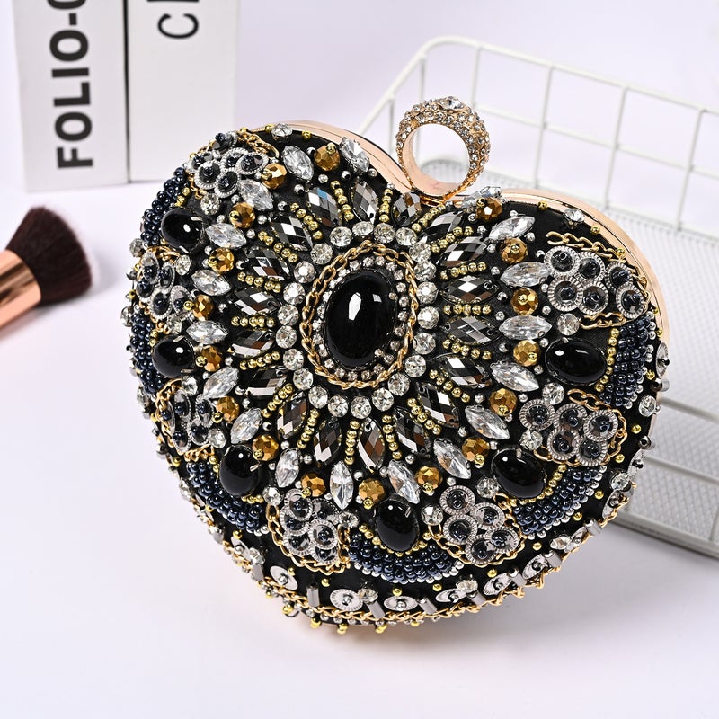 Gem Evening Bag Heavy Industry Beaded Bag Retro Love Women'S Banquet Handbag Fashion Socialite Party Bag - Image 4