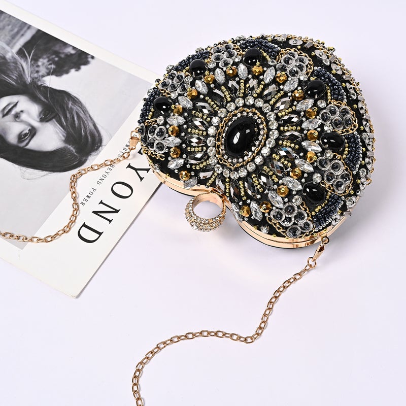 Gem Evening Bag Heavy Industry Beaded Bag Retro Love Women'S Banquet Handbag Fashion Socialite Party Bag - Image 3