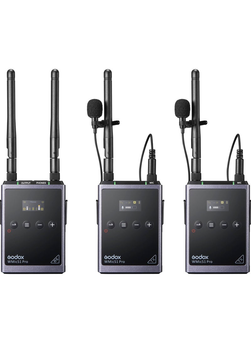 Godox Godox WMicS1 Pro Kit 2 Two-Person Camera-Mount Wireless Omni Lavalier Microphone System (514 to 596 MHz) - Image 1