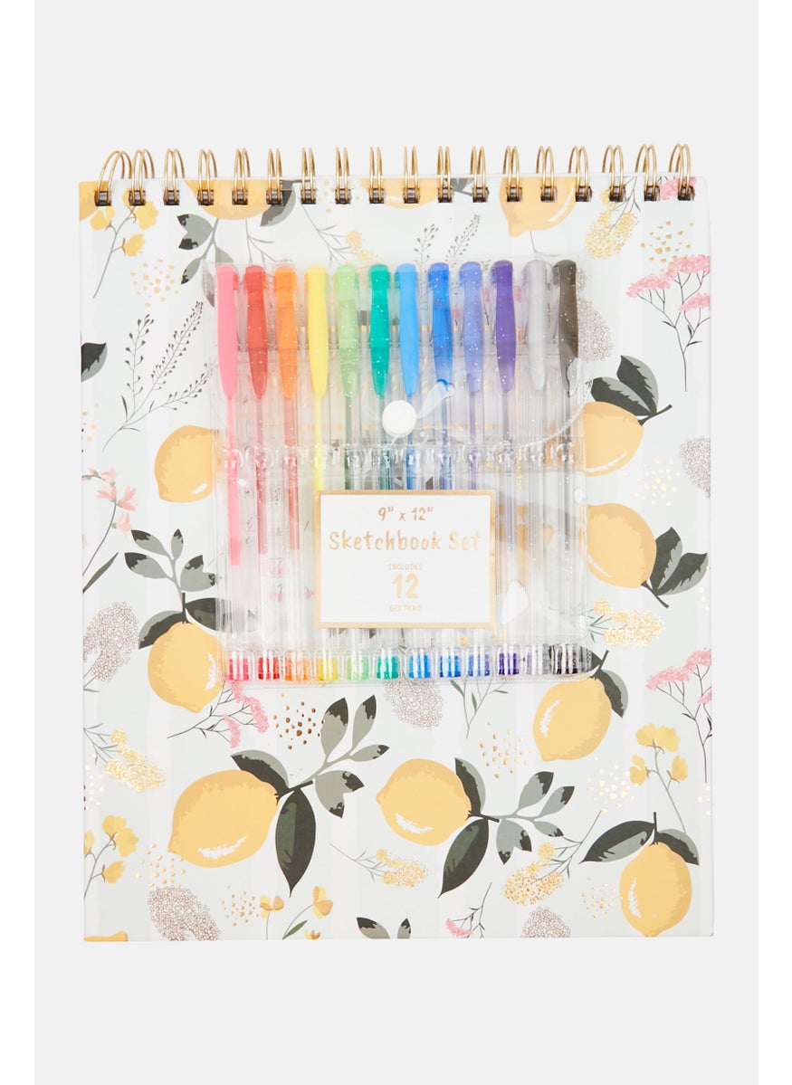 Paperbuzz Sketch Book With 12 Gel Pen Set, White Combo  - Image 1