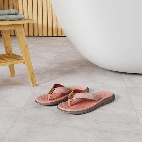 KuaiLu Womens Casual Flip Flops Comfortable Yoga Mat Arch Support Memory Foam Comfort Cushion Summer Beach Pool Slip on Walking Thong Sandals Ladies Orthotic Recovery Plantar Fasciitis Pink Size 8.5 - Image 2