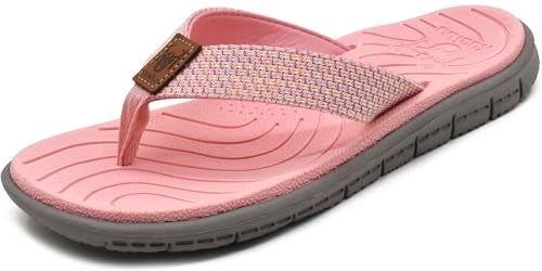 KuaiLu Womens Casual Flip Flops Comfortable Yoga Mat Arch Support Memory Foam Comfort Cushion Summer Beach Pool Slip on Walking Thong Sandals Ladies Orthotic Recovery Plantar Fasciitis Pink Size 8.5 - Image 1