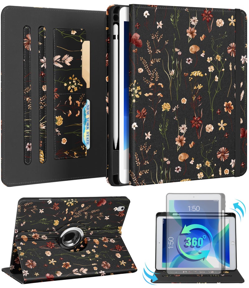 Kidcube for iPad Air 3rd Generation Case/Pro 10.5 Inch Case - Women Girls Cute Rotating Stand Folio Cover with Pencil Holder & Card Slot Girly Flowers Floral Design Cover for iPad Pro 10.5''/Air 3rd - Image 1