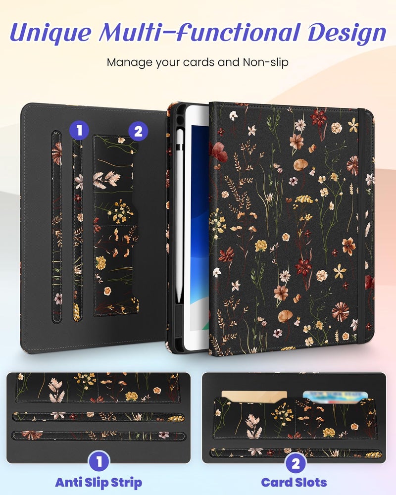 Kidcube for iPad Air 3rd Generation Case/Pro 10.5 Inch Case - Women Girls Cute Rotating Stand Folio Cover with Pencil Holder & Card Slot Girly Flowers Floral Design Cover for iPad Pro 10.5''/Air 3rd - Image 3