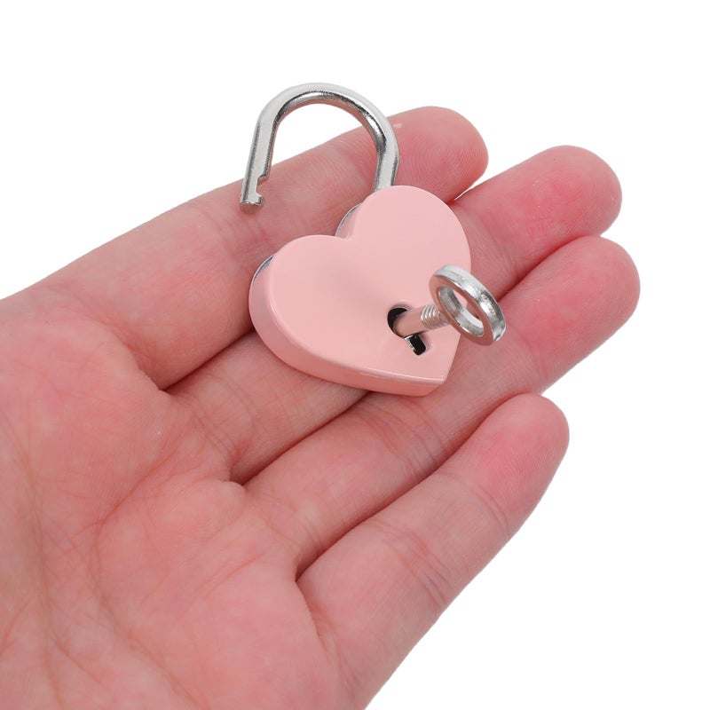 Pink Alloy Heart Shaped Mini Padlocks 2pcs for Jewelry Box Purse Wedding Decorative Use - Image 4