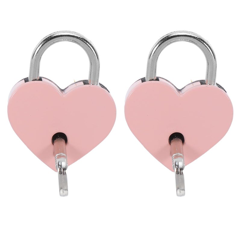Pink Alloy Heart Shaped Mini Padlocks 2pcs for Jewelry Box Purse Wedding Decorative Use - Image 2