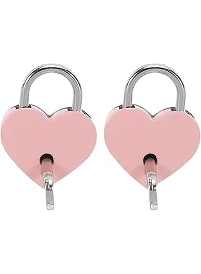 Pink Alloy Heart Shaped Mini Padlocks 2pcs for Jewelry Box Purse Wedding Decorative Use - Image 1