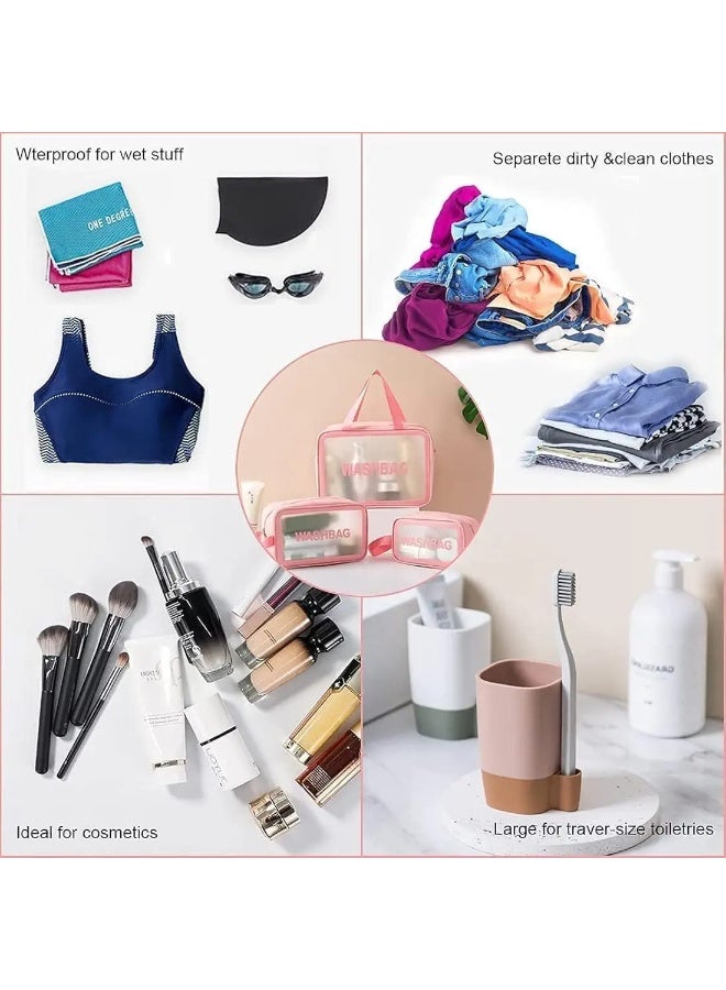 Acnor “3 Pcs Travel Toiletry Wash Bag Set – Waterproof Transparent Makeup and Cosmetic Organizer Pouches” - Image 3