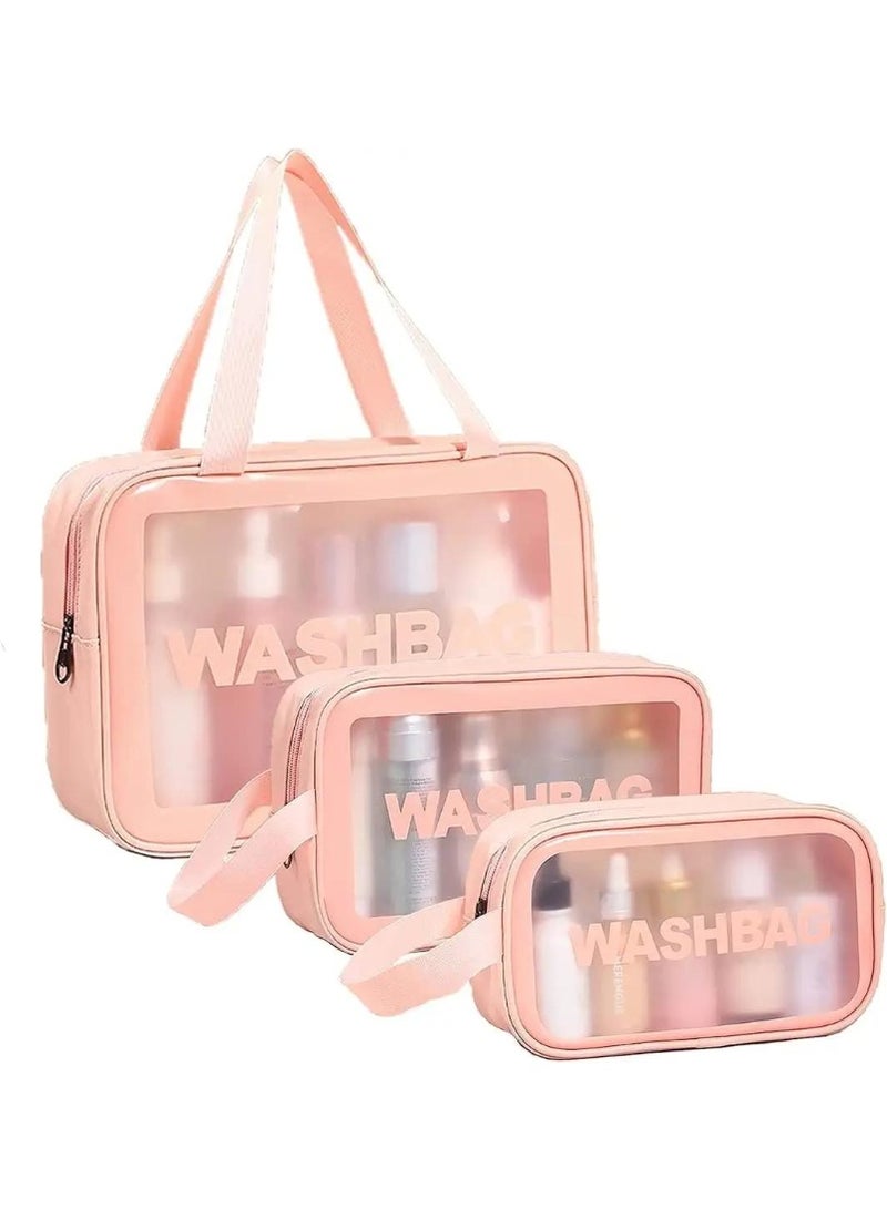 Acnor “3 Pcs Travel Toiletry Wash Bag Set – Waterproof Transparent Makeup and Cosmetic Organizer Pouches” - Image 1