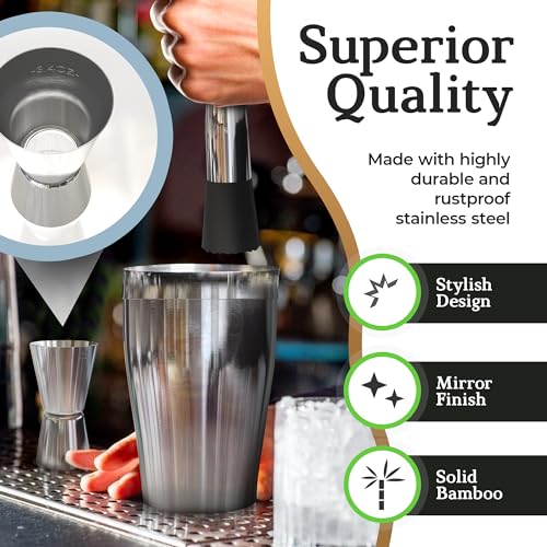 Highball  Chaser Highball & Chaser Cocktail Shaker Set: Bartender Kit for Home Bar Mixology Cocktail Bar Set Plus E-Book with 30 Recipes (Silver) - Image 5