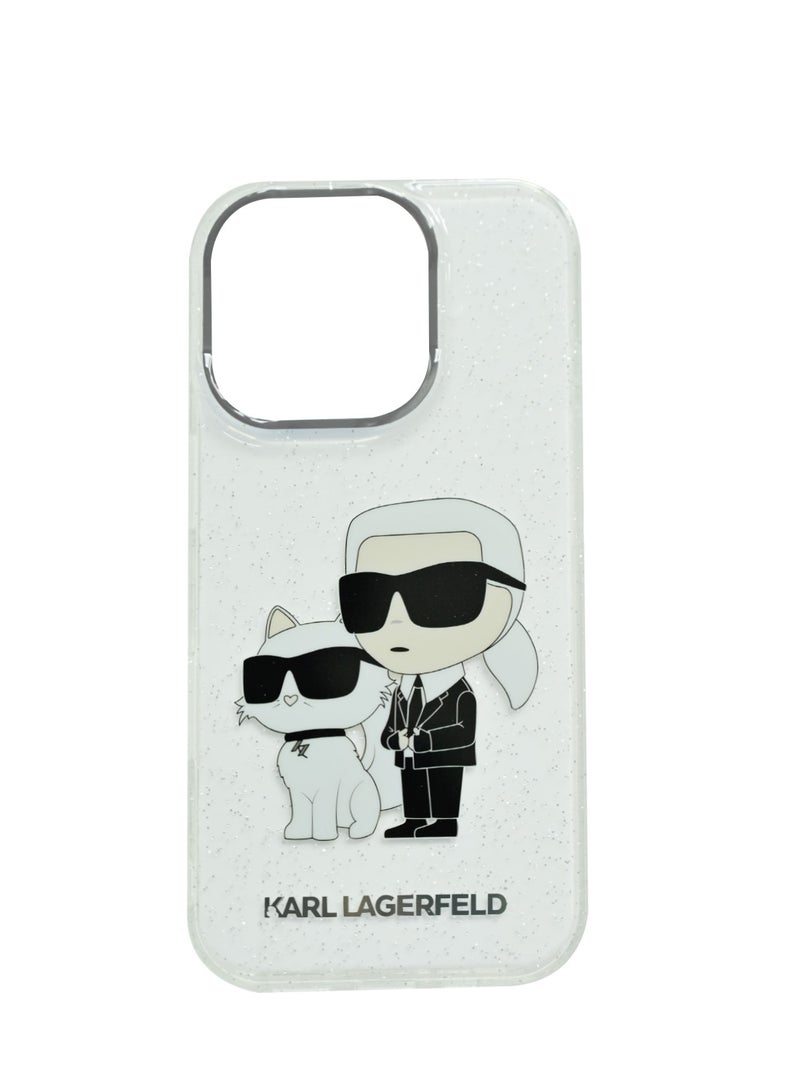 كارل لاغرفيلد Karl LagerfeldIML Glitter Hard Case With NFT Karl& Choupette Logo For iPhone 16Pro - Clear