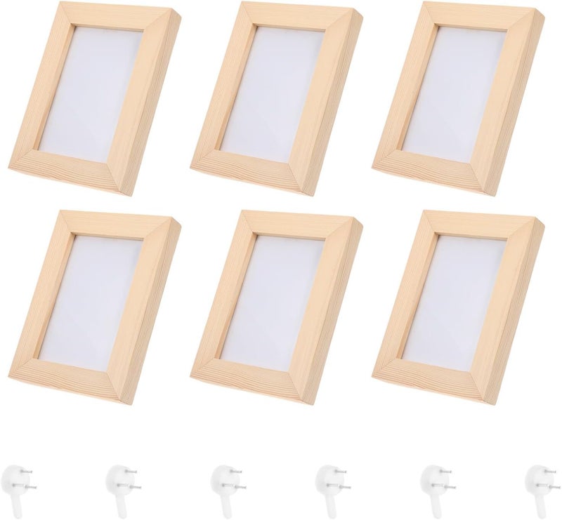 Veemoon 6pcs 5-inch Solid Wood Picture Frame Set, Rustic Natural Wood Photo Frames with Desk and Wall Mount Display, Wedding and Living Room Decoration - Image 1
