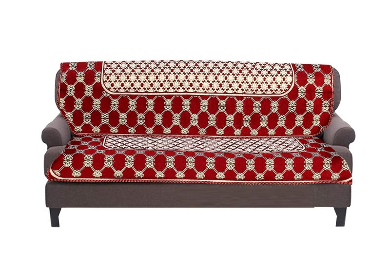 Nendle Luxurious Cotton Abstract Design 5 Seater Sofa Cover Set (Maroon, 6 Pieces) - Image 3
