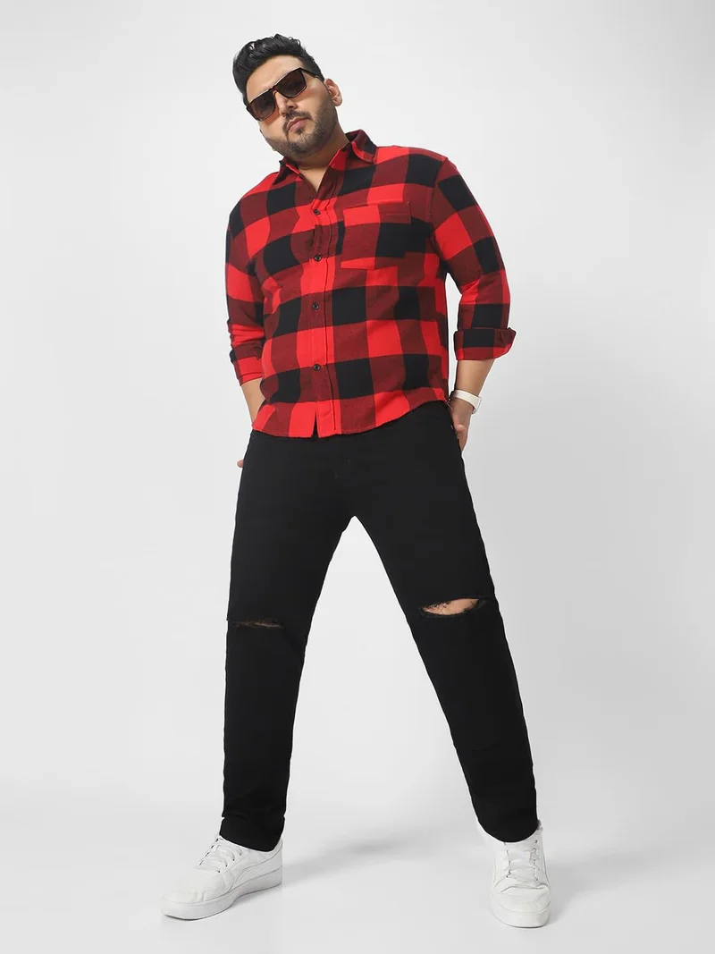 Urbano Fashion  Urbano Plus Men's Black Regular Fit Knee Slit Distressed Jeans Stretchable  | Best Price UAE