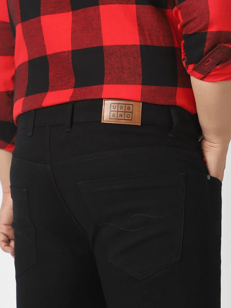 Urbano Fashion  Urbano Plus Men's Black Regular Fit Knee Slit Distressed Jeans Stretchable  | Best Price UAE