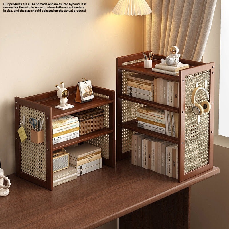 1pc, High-End Bamboo Rack - Faux Rattan Woven Bookshelf and Cup Holder, Suitable for Living Rooms, Tea Rooms, Kitchens, Etc., Sundries Organizer, Small Items Organizer, Durable Material, Space-Saving Design, Vertical Shelf, Teacup Storage Rack - Image 4
