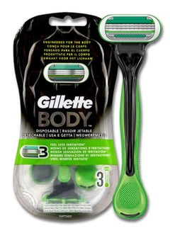 gillete Gillette Men's Body Razor, 3 Blades, Green - Pack of 3 