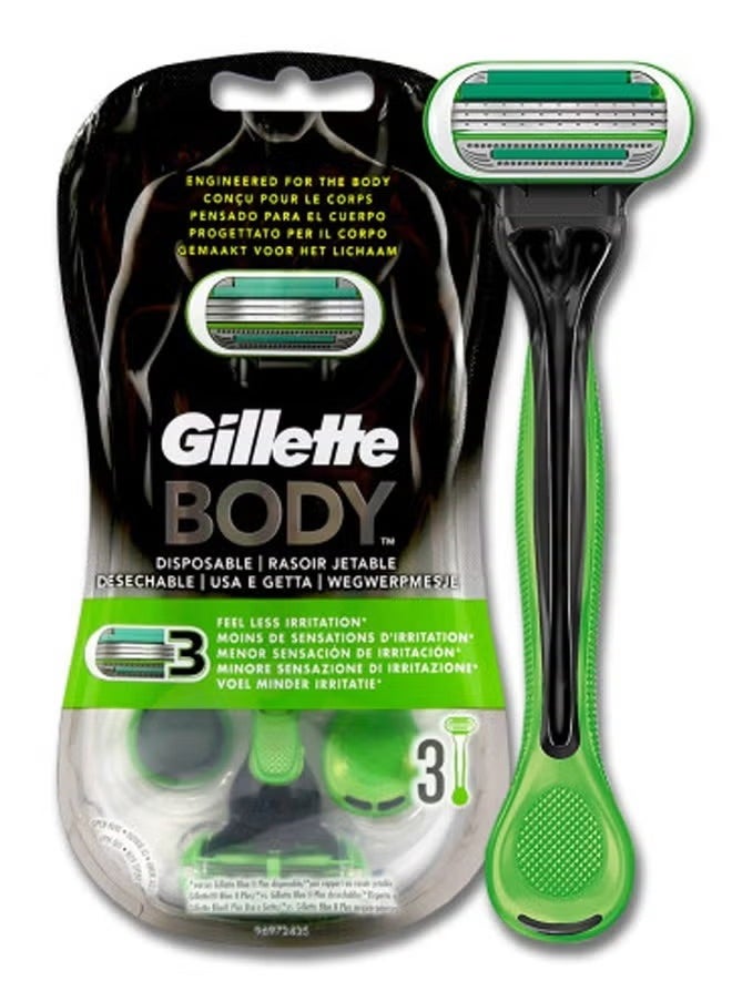 gillete Gillette Men's Body Razor, 3 Blades, Green - Pack of 3 