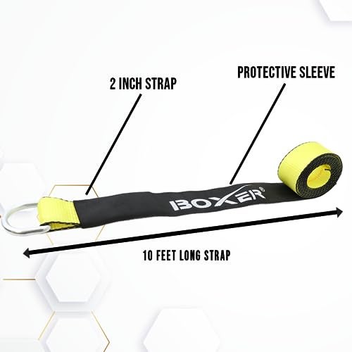 Boxer 2" x 10ft Pro Lasso Tow Strap with D Ring & Protective Sleeve – Car Tie Down, Auto Hauler, Auto Transport – 10,000lbs - 4 Pack - Image 2