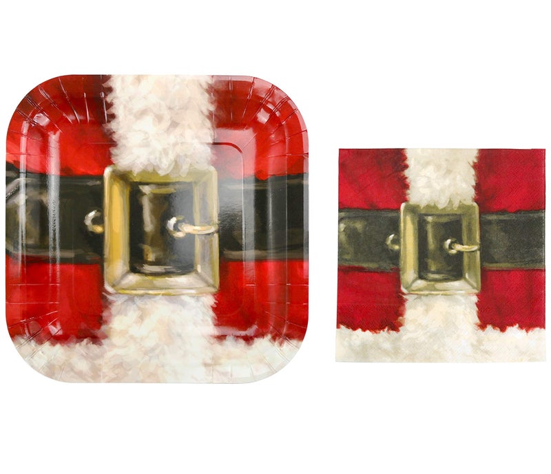 Iconikal 100-Piece Paper Dinner Christmas Party Pack  Santa's Belt Buckle  40 Paper Plates and 60 Paper Napkins - Image 3