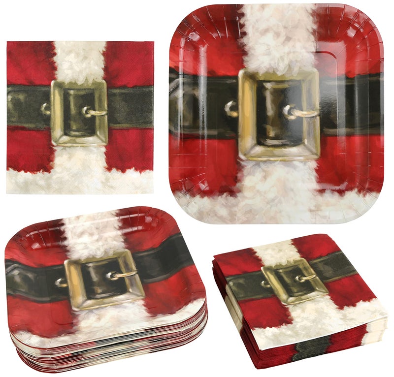 Iconikal 100-Piece Paper Dinner Christmas Party Pack  Santa's Belt Buckle  40 Paper Plates and 60 Paper Napkins - Image 2