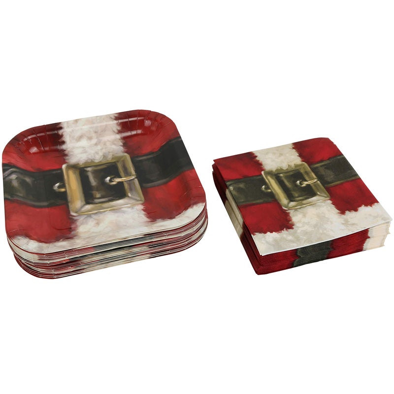 Iconikal 100-Piece Paper Dinner Christmas Party Pack  Santa's Belt Buckle  40 Paper Plates and 60 Paper Napkins - Image 4
