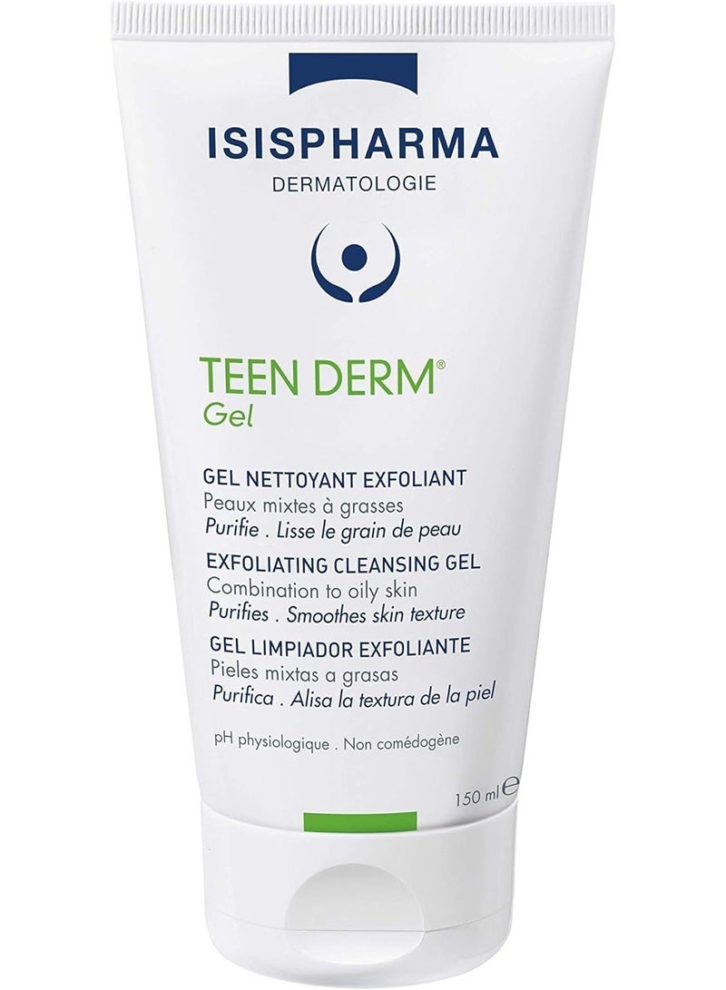 ISIS PHARMA ISISPHARMA Teen Derm Exfoliating Cleansing Gel for Combination & Oily Skin | Purifies, Controls Excess Sebum, Reduces Blackheads & Imperfections | Soap-Free & Non-Comedogenic | 150ml - Image 1