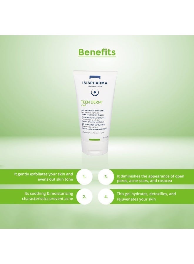ISIS PHARMA ISISPHARMA Teen Derm Exfoliating Cleansing Gel for Combination & Oily Skin | Purifies, Controls Excess Sebum, Reduces Blackheads & Imperfections | Soap-Free & Non-Comedogenic | 150ml - Image 2