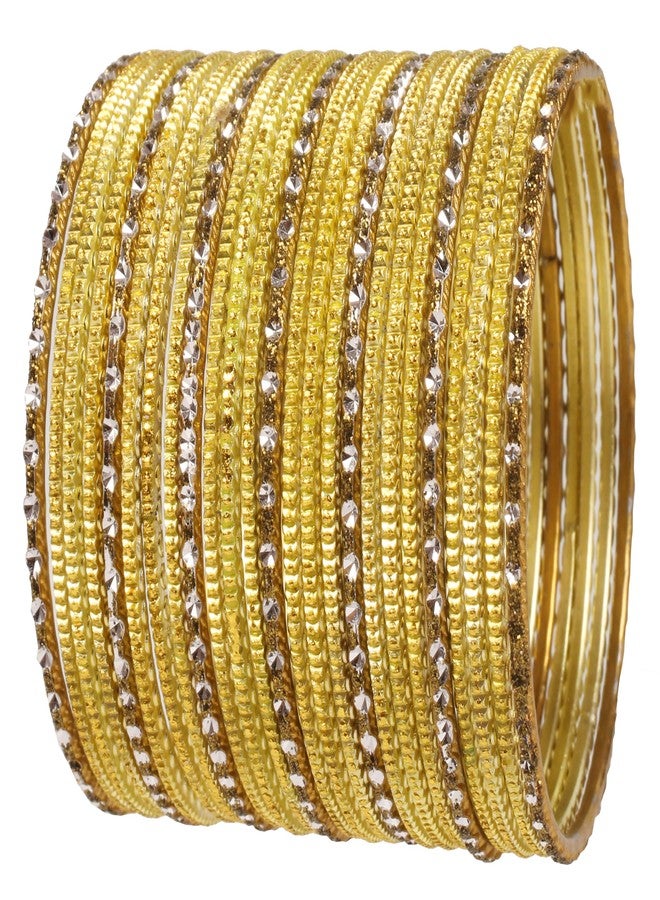 Touchstone Indian Bollywood Fashion Handcrafted Peeled Pattern Textured Lemon Golden Dots Antique Look Exclusive Designer Jewelry Bracelets Bangle. Set of 25. for Women. - Image 1