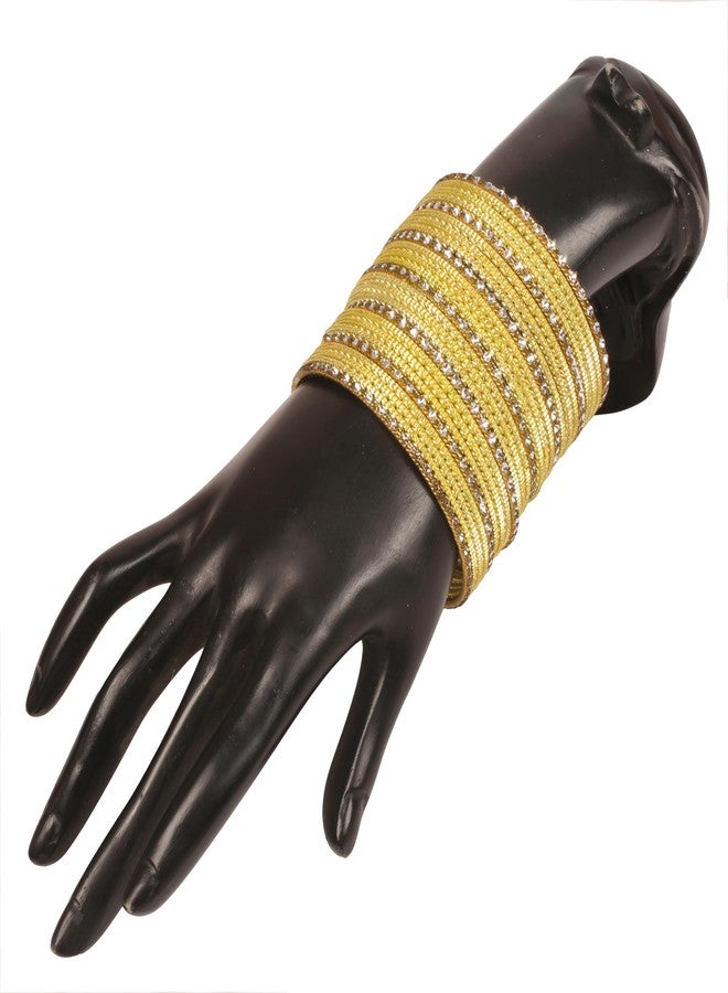 Touchstone Indian Bollywood Fashion Handcrafted Peeled Pattern Textured Lemon Golden Dots Antique Look Exclusive Designer Jewelry Bracelets Bangle. Set of 25. for Women. - Image 2