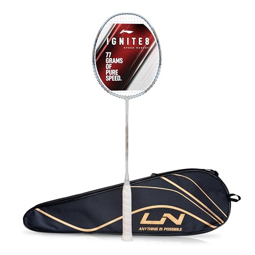 Li-Ning Graphite Ignite 8 Lightweight Attacking Unstrung Badminton Racket with Full Cover | 77 Grams | Max Tension : ?30 Lbs | Nanotech Shaft & Expanded Sweet Spot, Black - Image 1