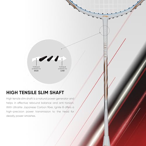 Li-Ning Graphite Ignite 8 Lightweight Attacking Unstrung Badminton Racket with Full Cover | 77 Grams | Max Tension : ?30 Lbs | Nanotech Shaft & Expanded Sweet Spot, Black - Image 2