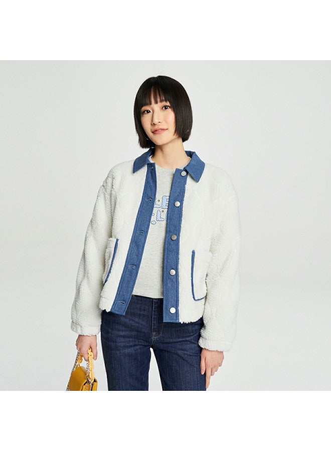 LEE Xline Spring Comfort Edition White Faux Shearling Trimmed Women'S Cotton Jacket - Image 2