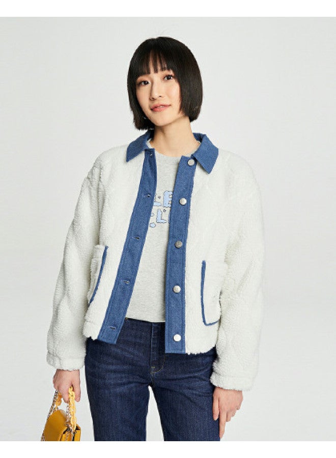 LEE Xline Spring Comfort Edition White Faux Shearling Trimmed Women'S Cotton Jacket - Image 1